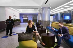 Comfortable lobby area at Miami International Airport Hotel.