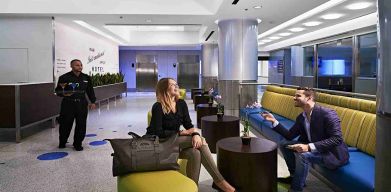 Comfortable lobby area at Miami International Airport Hotel.