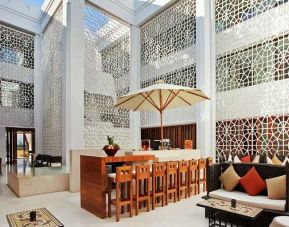 comfortable lobby and coworking space at Hilton Luxor Resort & Spa.