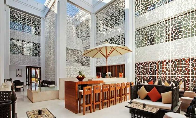 comfortable lobby and coworking space at Hilton Luxor Resort & Spa.