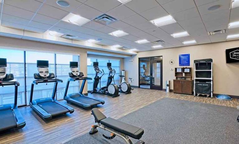 well-equipped fitness center at Hampton Inn & Suites Lubbock University.