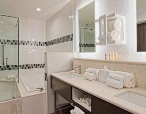 Guest bathroom at Hampton Inn & Suites Lubbock University.