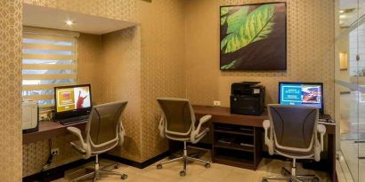 dedicated business center with PC, internet, printer and work station at Hilton Garden Inn Guatemala City.