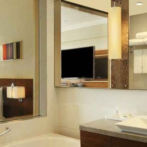 guest bathroom with bath and shower combo at Hilton Chennai.