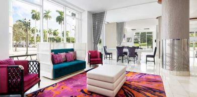 Spacious lobby workspace at the YVE Hotel Miami.