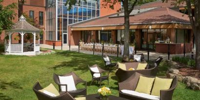 Outdoor patio at the Hilton Mississauga Meadowvale