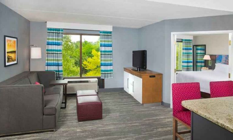 Living room perfect as workspace at Hampton Inn & Suites Annapolis.