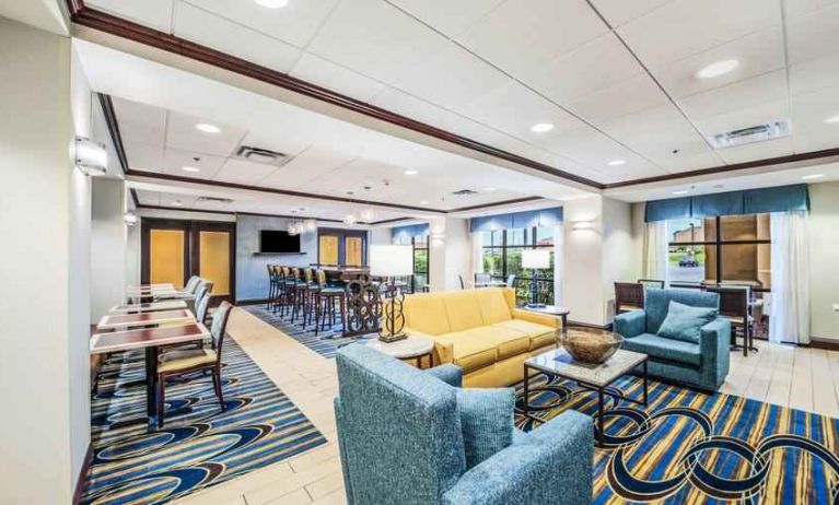 Lobby workspace at the Hampton Inn Greenfield.