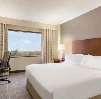 King bedroom at the Doubletree by Hilton Houston Medical Center Hotel & Suites.