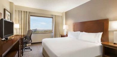 King bedroom at the Doubletree by Hilton Houston Medical Center Hotel & Suites.