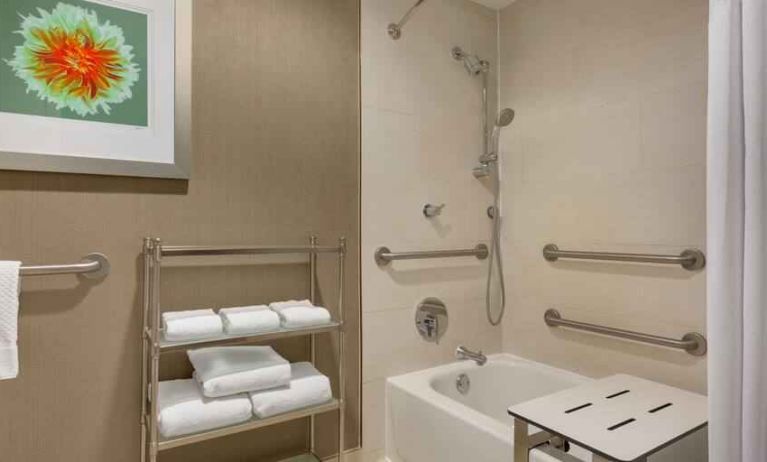 Guest bathroom at the Doubletree by Hilton Houston Medical Center Hotel & Suites.