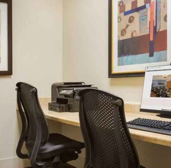 Business center with printer at the Doubletree by Hilton Houston Medical Center Hotel & Suites.