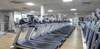 Fitness center with treadmills at the Doubletree by Hilton Glasgow Strathclyde.