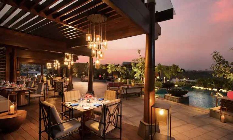 Outdoor terrace perfect as workspace at the Conrad Bengaluru.