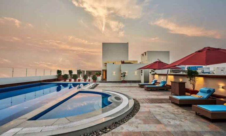 Beautiful rooftop with pool at the Hilton Garden Inn Lucknow.