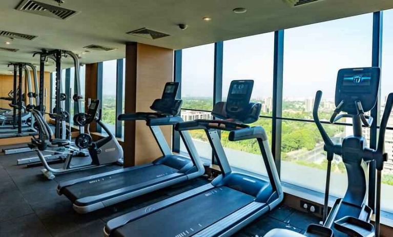 Fitness center at the DoubleTree by Hilton Ahmedabad.