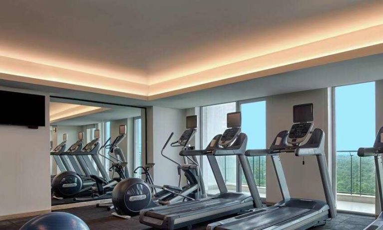 Fitness center at the DoubleTree Suites by Hilton Bangalore.