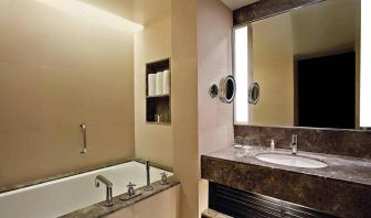 Guest bathroom at the DoubleTree Suites by Hilton Bangalore.