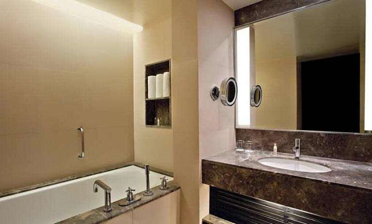 Guest bathroom at the DoubleTree Suites by Hilton Bangalore.