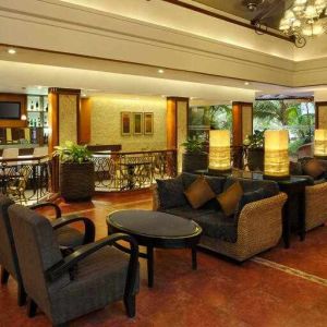 Seating area perfect as workspace at the DoubleTree by Hilton Goa - Arpora - Baga.