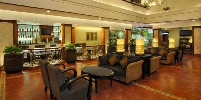 Seating area perfect as workspace at the DoubleTree by Hilton Goa - Arpora - Baga.