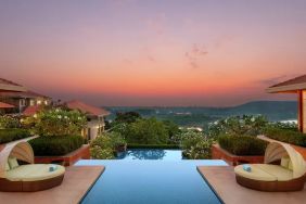 Outdoor pool area at the Hilton Goa Resort.