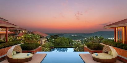 Outdoor pool area at the Hilton Goa Resort.