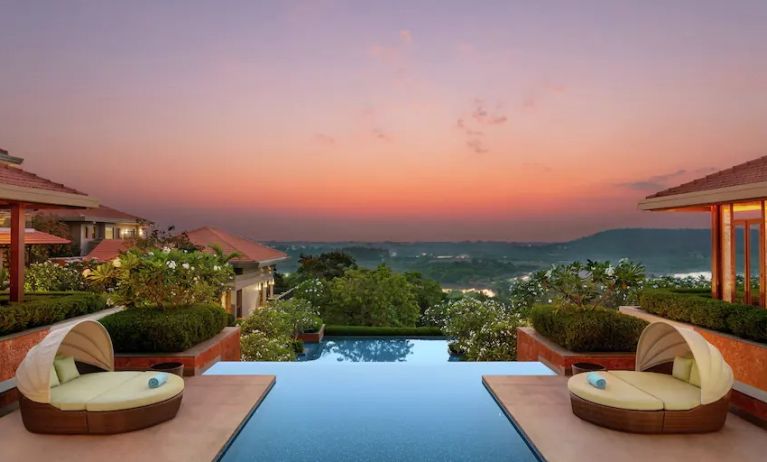 Outdoor pool area at the Hilton Goa Resort.