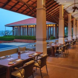 Amazing outdoor terrace perfect as workspace at the Hilton Goa Resort.