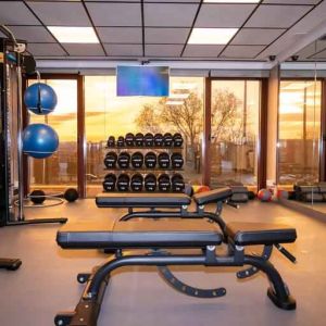 Fully equipped fitness center at the Hilton Madrid Airport.