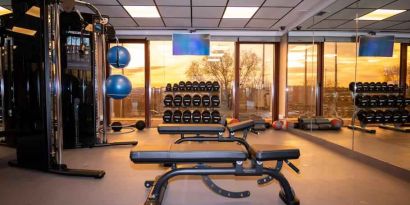 Fully equipped fitness center at the Hilton Madrid Airport.