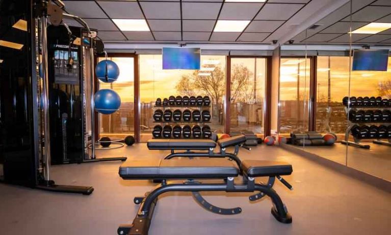 Fully equipped fitness center at the Hilton Madrid Airport.