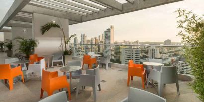 Outdoor terrace at the Hampton by Hilton Cartagena.