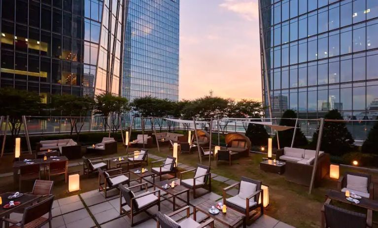 Outdoor terrace at the Conrad Seoul.