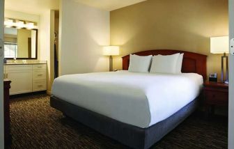 Hotel bedroom at the Hyatt House Pleasanton.