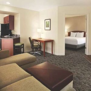 Living room in a hotel suite at the Hyatt House Pleasanton.