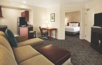 Living room in a hotel suite at the Hyatt House Pleasanton.