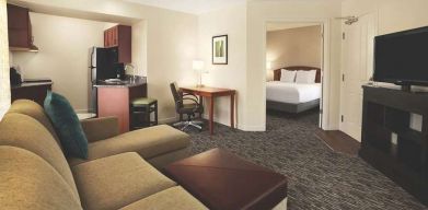 Living room in a hotel suite at the Hyatt House Pleasanton.