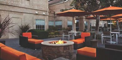 Outdoor patio perfect as workspace at the Hyatt House Pleasanton.