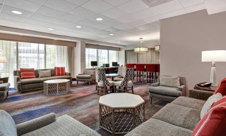 Lobby workspace at the Hampton Inn & Suites Alexandria Old Town Area South.