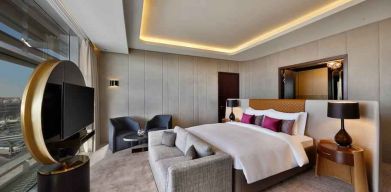 King bedroom at the AlRayyan Hotel Doha, Curio Collection by Hilton.