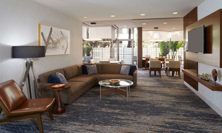 Lobby workspace at Courtyard By Marriott Los Angeles LAX/Century Boulevard.