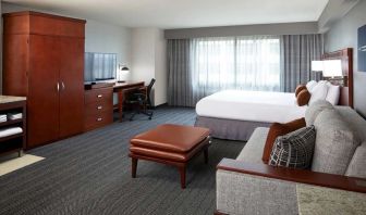 Hotel room with workstation at Courtyard By Marriott Los Angeles LAX/Century Boulevard.