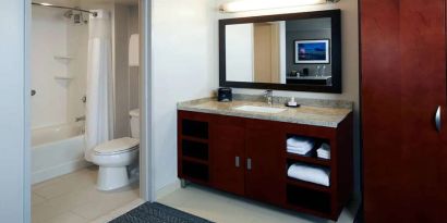 Guest bathroom at Courtyard By Marriott Los Angeles LAX/Century Boulevard.