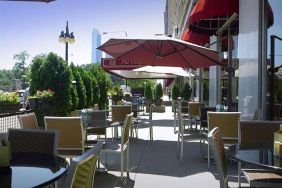 Outdoor patio perfect as workspace at Congress Plaza Hotel.