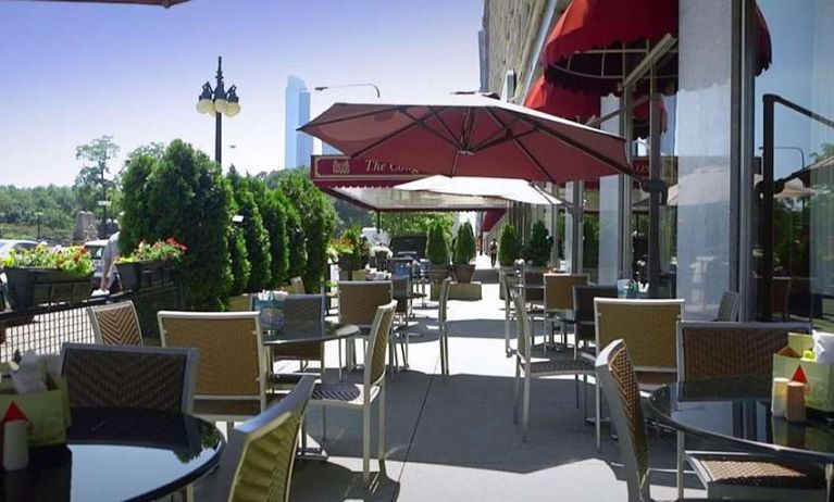 Outdoor patio perfect as workspace at Congress Plaza Hotel.