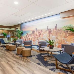 Lobby workspace at La Quinta Inn & Suites By Wyndham Chicago Downtown.