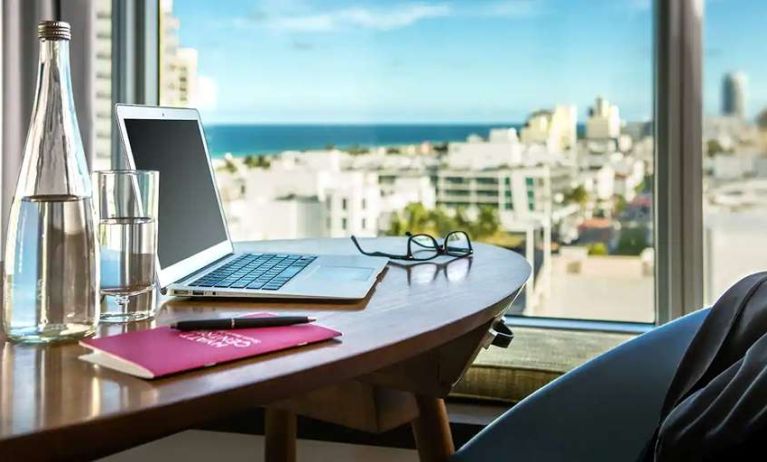 Workstation overlooking the water at Hyatt Centric Miami South Beach.