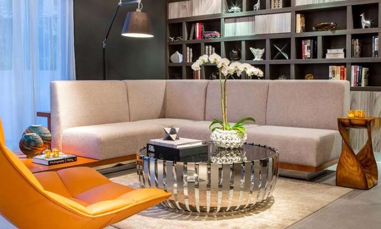 Stylish lobby workspace at Hyatt Centric Miami South Beach.