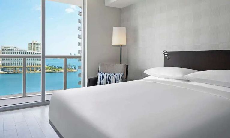 King bedroom overlooking the water at Hyatt Centric Brickell Miami.